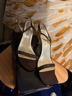 SALONI Brown Beaded Slingback Heels